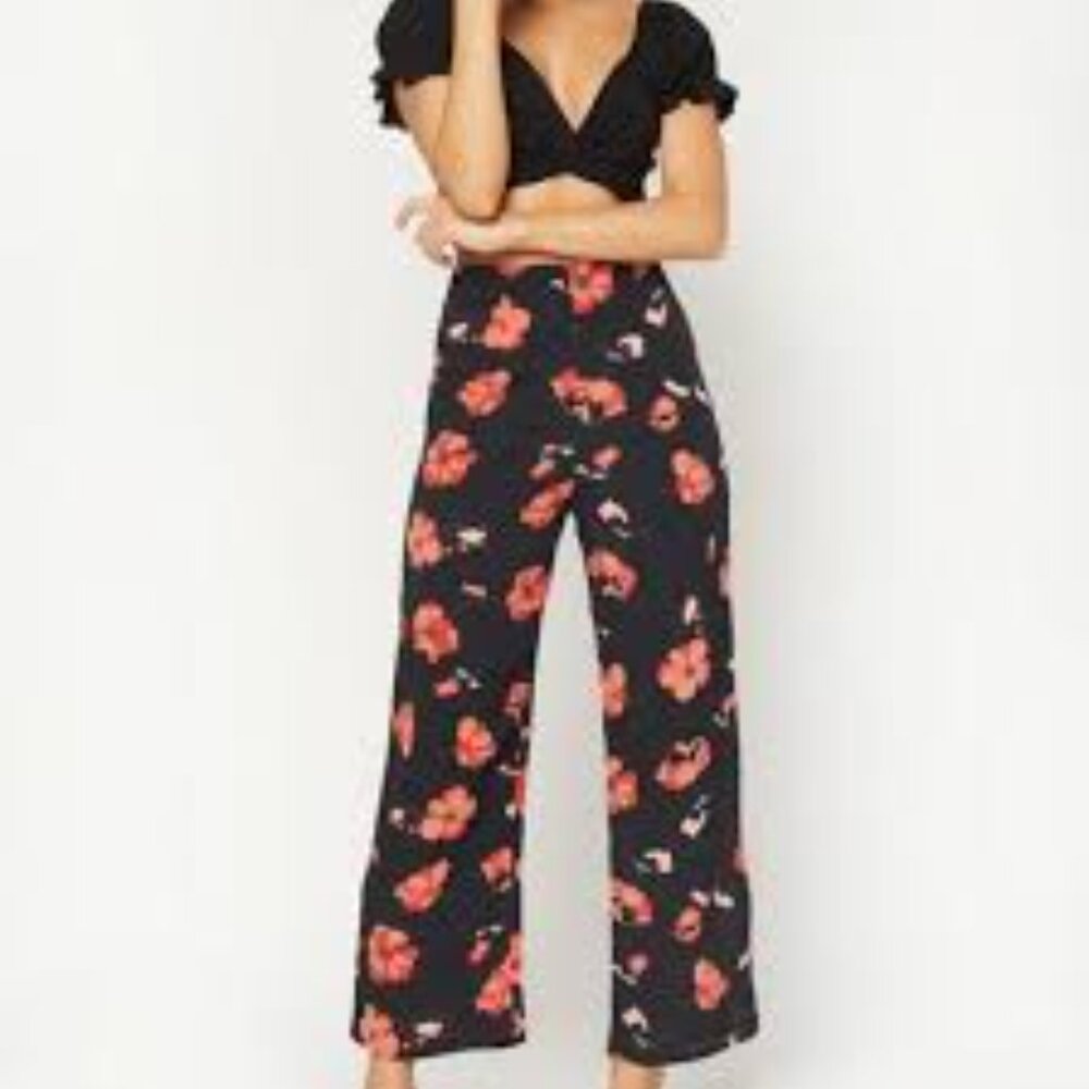 Flynn Skye Floral Parker Side Zip Pants in Black Beauty Size S